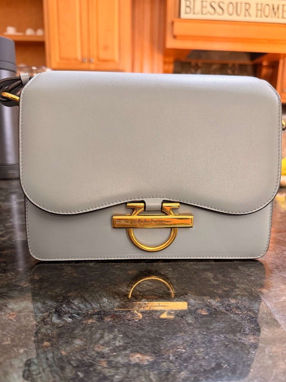 Salvatore Ferragamo Joanne Light Blue Leather Crossbody with Gold Hardware - Picture 9 of 14